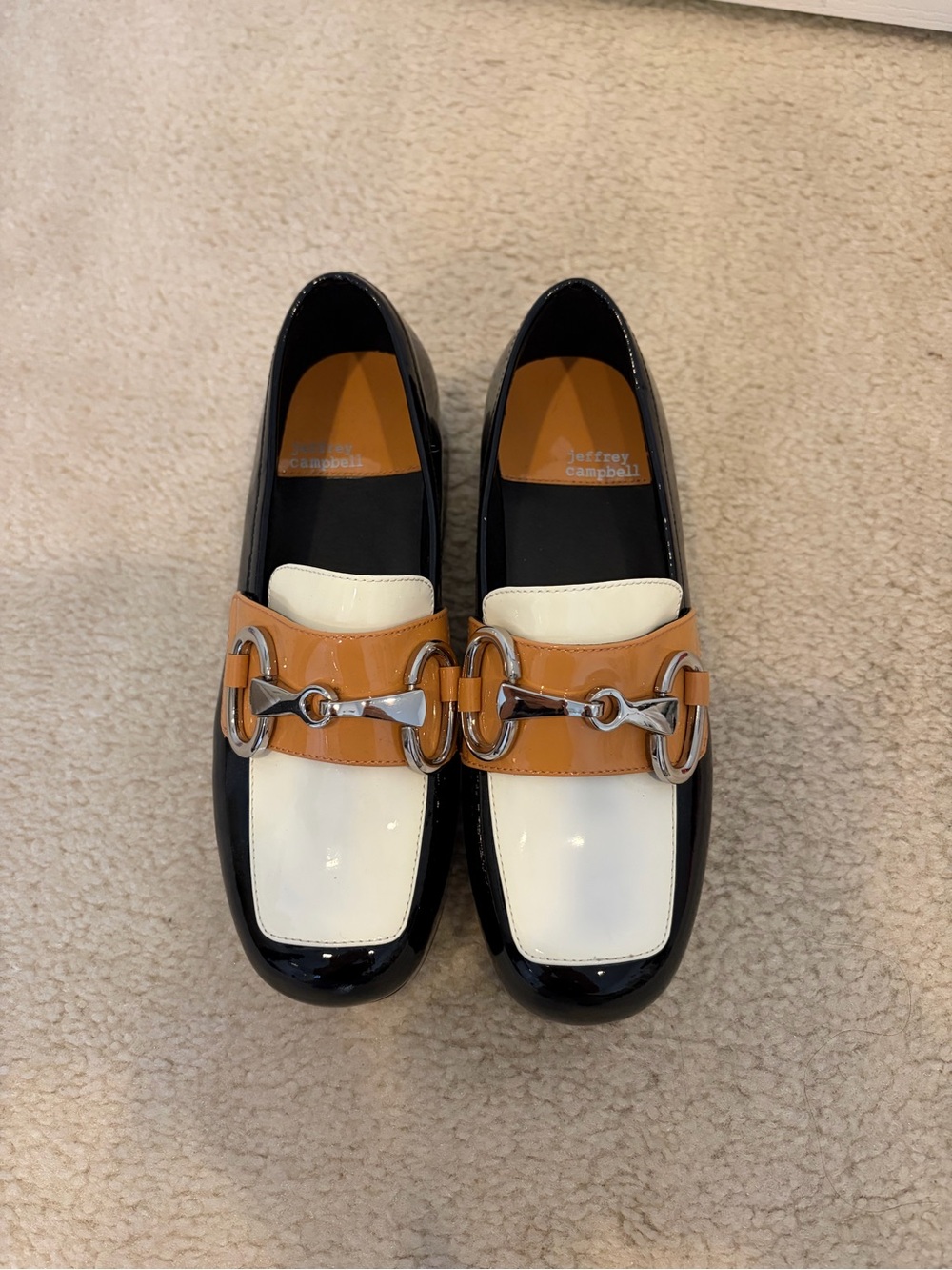 Jeffrey Campbell Black, White & Tan Leather Bit Loafers